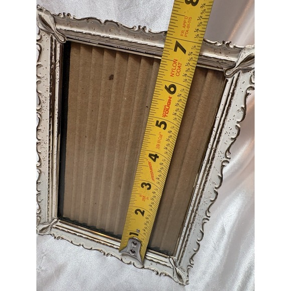 Vtg MCM Hollywood Regency Ornate Metal Picture Art Frame 5" X 7" White Gold - Picture 3 of 8